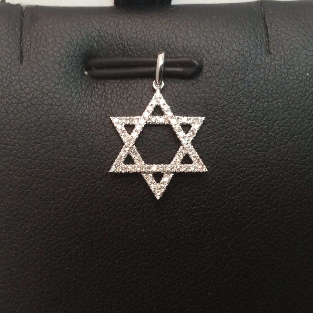 Mens Ladies 14k White Real Gold Diamond Star Of David Charm Pendant Medium .15ct